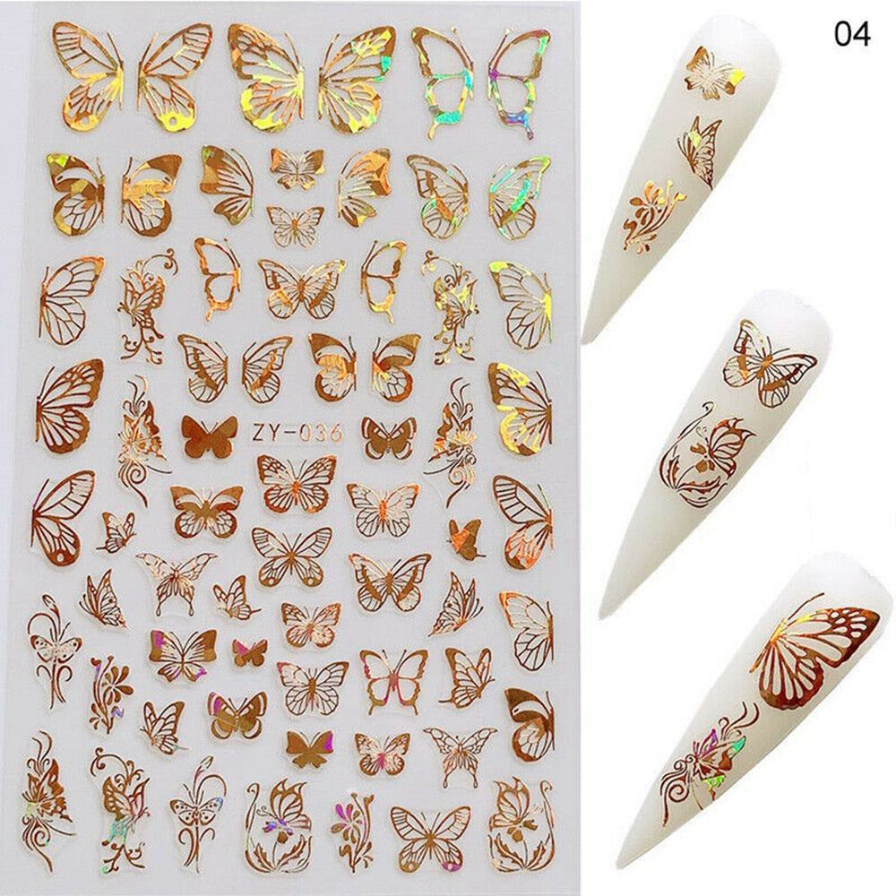 Holographic 3D Butterfly Nail Art