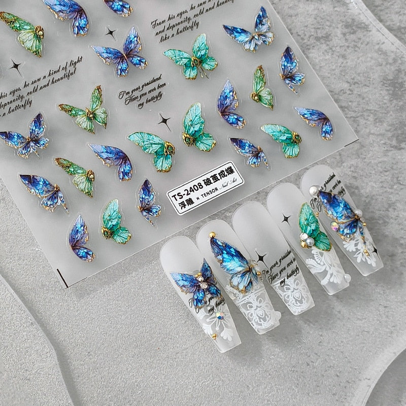 Embossed Butterfly Nail Stickers
